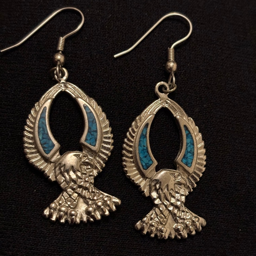 Vintage eagles sterling silver earrings with blue stone accents.